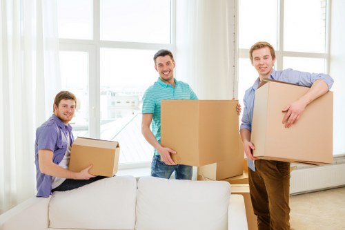 Packed boxes and furniture ready for a local flat removal