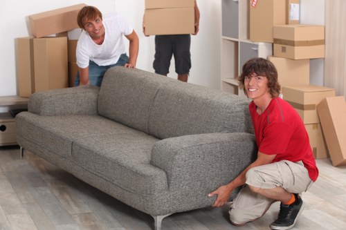 Boxes and home items arranged for unloading at a new property